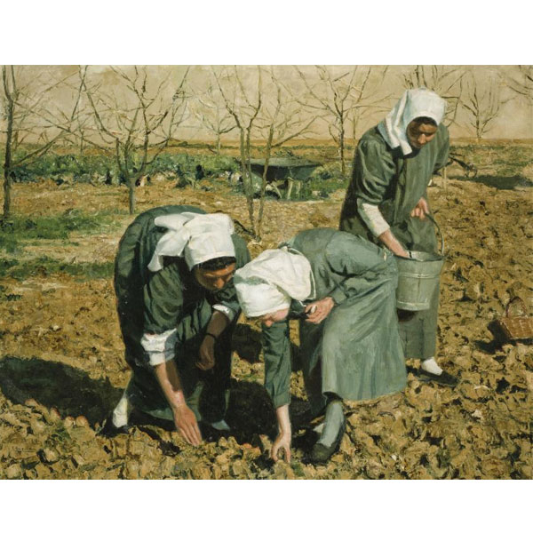 Isabel Guerra (1947).   &quot;Mañana de cosecha en el convento&quot;. Óleo sobre lienzo.