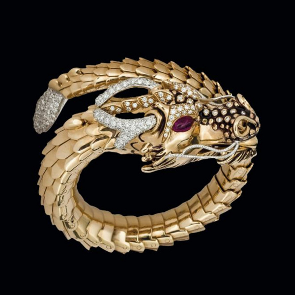 Pulsera Roberto Coín modelo Dragón, numerado 4/10 en oro rosa y blanco de 18k.