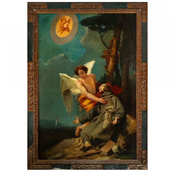Seguidor de GIOVANNI DOMENICO TIEPOLO (Venecia, 1727 - 1804) - Estigmatización de San Francisco.   Óleo sobre lienzo.