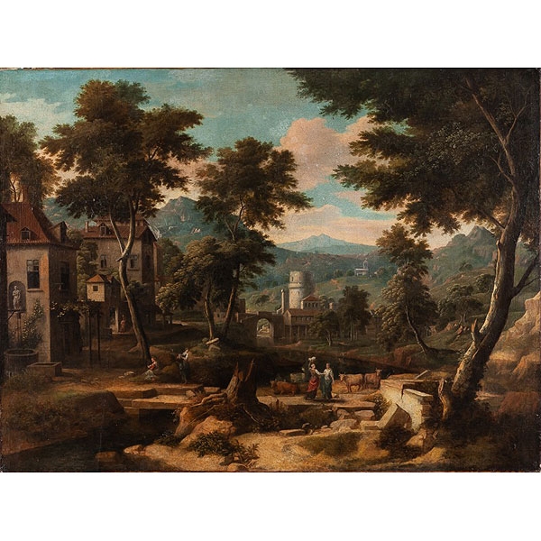 Escuela francesa S.XVII "Paisaje con figuras"