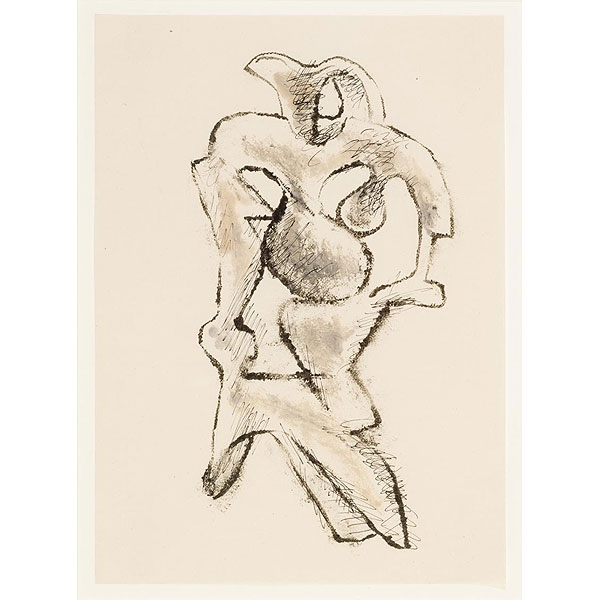 Ángel Ferrant.  "Sin título". Óleo y tinta china a pluma sobre papel.