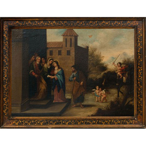 ESCUELA ESPAÑOLA   (S. XVIII)  "Escena Bíblica"  Firmado: M. De Los D 1828  Óleo / Lienzo 