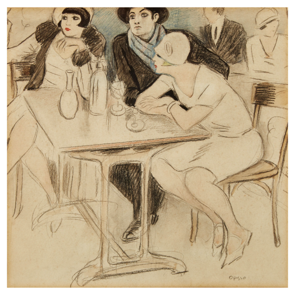 Ricard Opisso Sala (Tarragona, 1880-Barcelona, 1966) Picasso en un café de París. Dibujo en técnica mixta sobre papel.