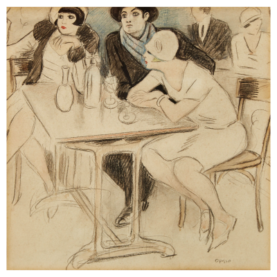 Ricard Opisso Sala (Tarragona, 1880-Barcelona, 1966) Picasso en un café de París. Dibujo en técnica mixta sobre papel.