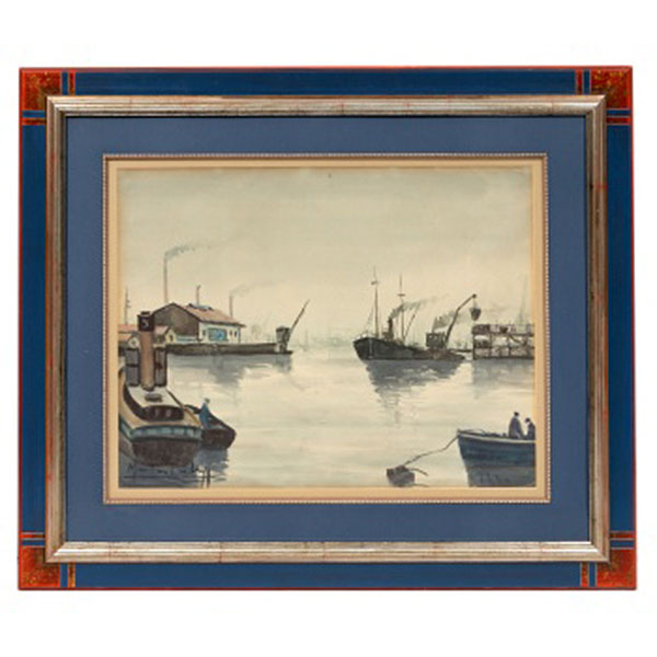 ARTURO MARTÍNEZ TAUBMANN  (Bilbao 1909 - 1990) "Ría con barcos y personajes"