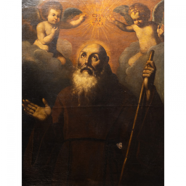 Escuela sevillana, fles. del s.XVII-ppios. del s.XVIII.  San Francisco de Paula.  &Oacute;leo sobre tela.  118 x 93 cm. Reentelado.