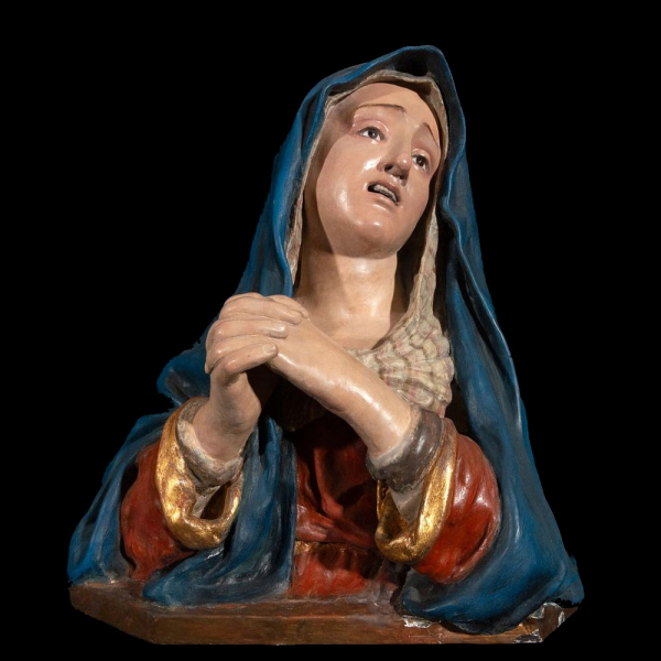Escultura de Virgen granadina en madera tallada y policromada, atribuida a Mora o su taller, Escuela Granadina, Siglo XVII.