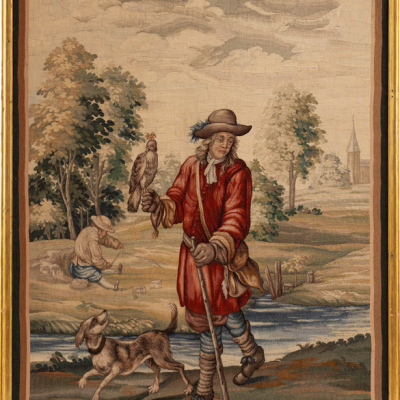 "El Halconero" Tapiz hecho a amno siguiendo modelos del cart&oacute;n de Mariano Salvador Maella.