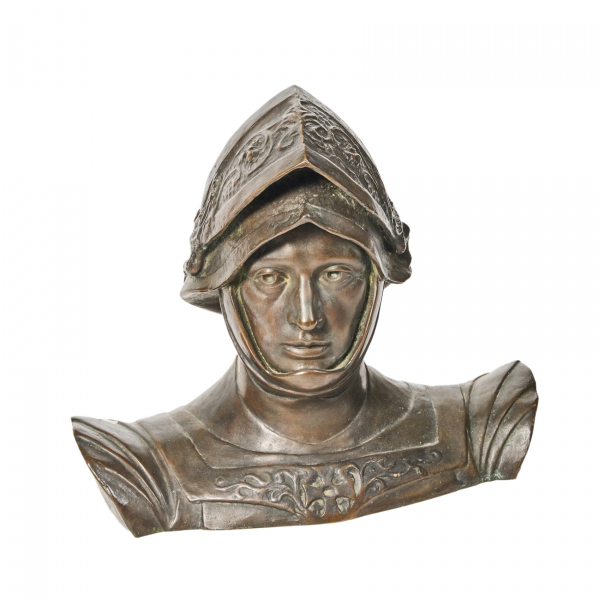 Escuela española, s.XX. Busto de Caballero. Sant Jordi. Escultura en bronce patinado. 1983.