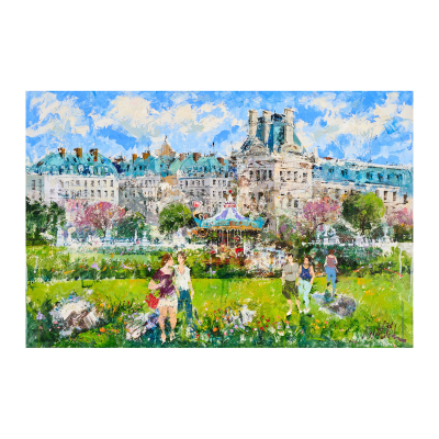 Josep Costa Vila (Granollers, Barcelona, 1953) Vista de París. Técnica mixta y collage sobre tela.  