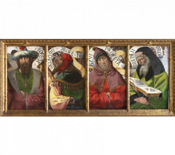MAESTRO DE LOS ARCOS (Pintor activo en Navarra, PP. S. XVI).  Isaías, Salomón, David y Abraham.   Técnica mixta sobre tabla. 