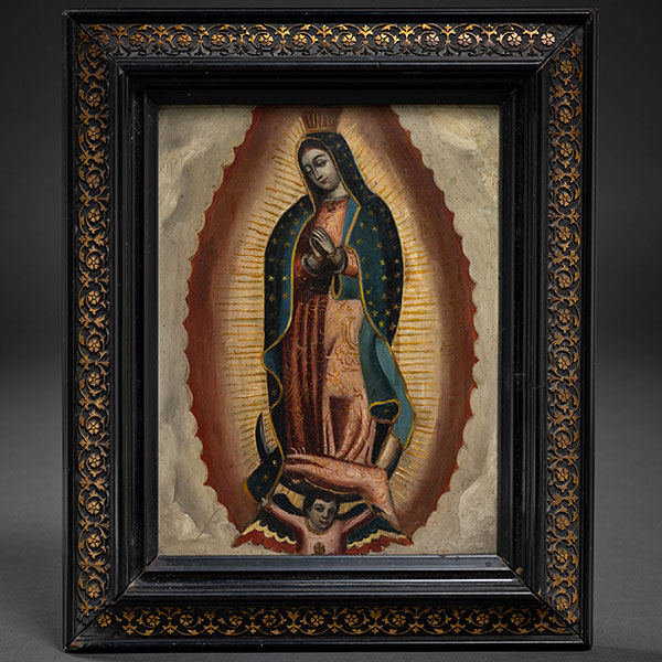 "Virgen de Guadalupe"  ESCUELA COLONIAL DEL SIGLO XVIII.   Técnica: Óleo/Cobre