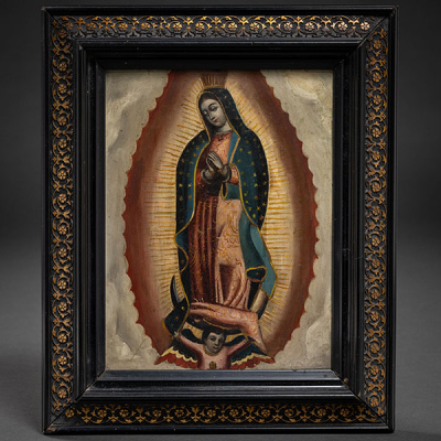 &quot;Virgen de Guadalupe&quot;  ESCUELA COLONIAL DEL SIGLO XVIII.   Técnica: Óleo/Cobre
