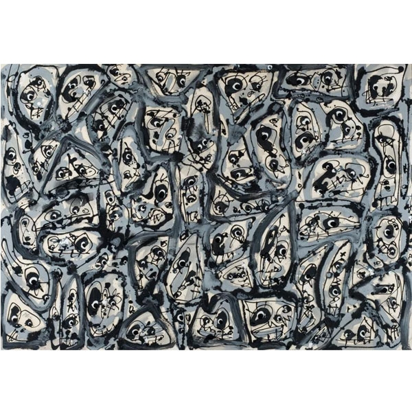 Antonio Saura.  "Multitud I (1983)". Pintura acrílica, gouache y tinta china sobre papel