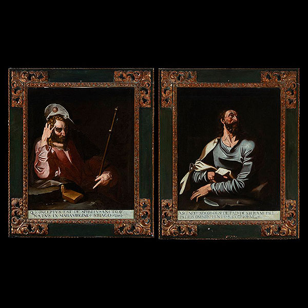 Escuela de Luis Tristán (Toledo, 1586 - 1624) - Pareja de Retratos de San Bartolomé y Santiago el Mayor.