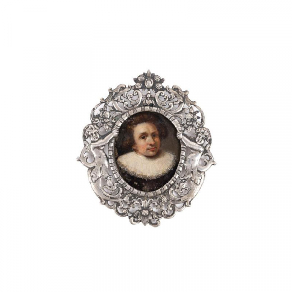 Seguidor de Rembrandt S. XVII. "Caballero con gola". Miniatura pintada al óleo sobre cobre.