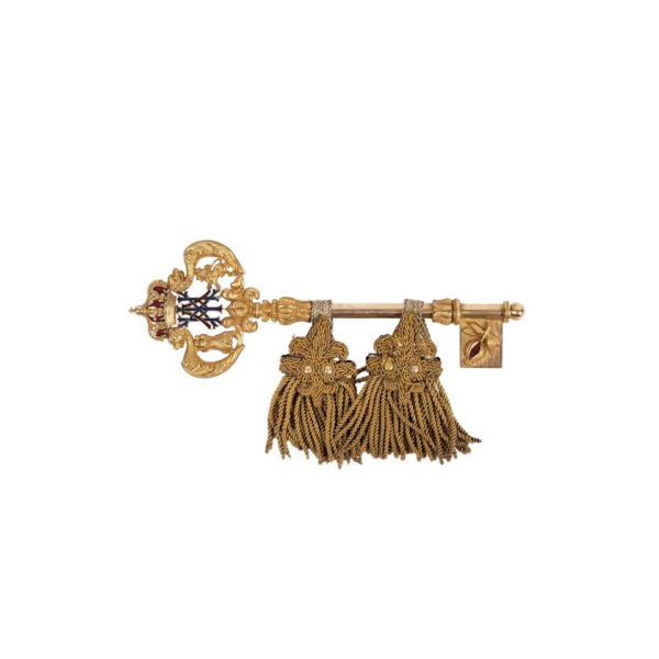 Llave de gentilhombre de cámara de Alfonso XIII de oro.   Realizada en oro amarillo de 18k y esmaltes al fuego. Pps. S. XX.