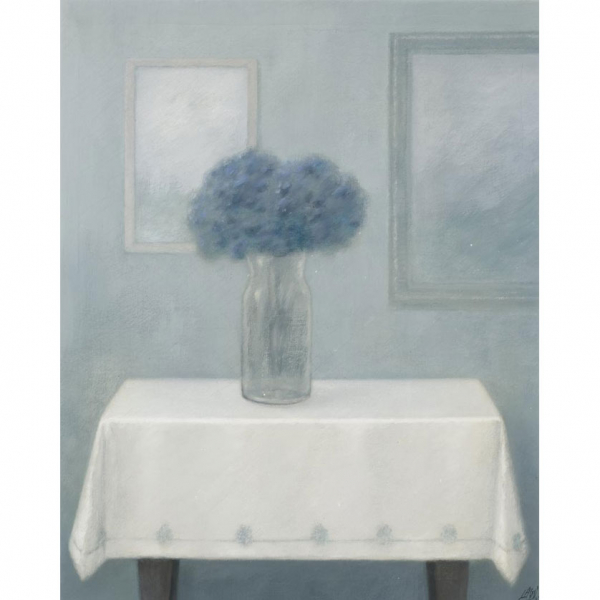 Antonio Lago Rivera.   "Bodegón (1973)". Óleo sobre lienzo. Firmado y fechado (1973) en el ángulo inferior derecho.