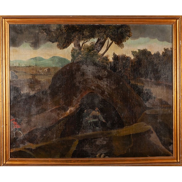 Escuela española S.XVII - XVIII "Paisaje con ermitaño"