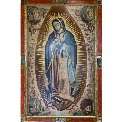 Monumental Guadalupe colonial Mexicana del siglo XVII.   Óleo sobre lienzo