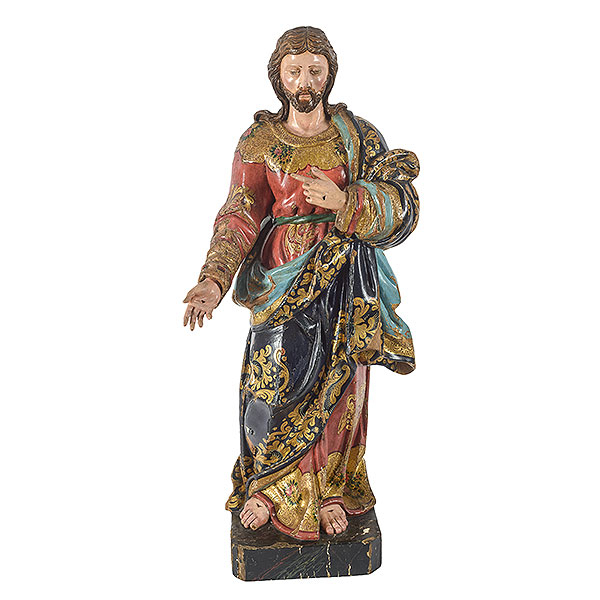 Escuela virreinal, s.XVIII.  Cristo resucitado.  Talla en madera estofada y policromada. 