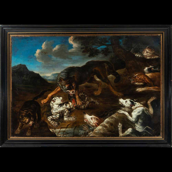 Escena de Caza, escuela flamenca del siglo XVII.