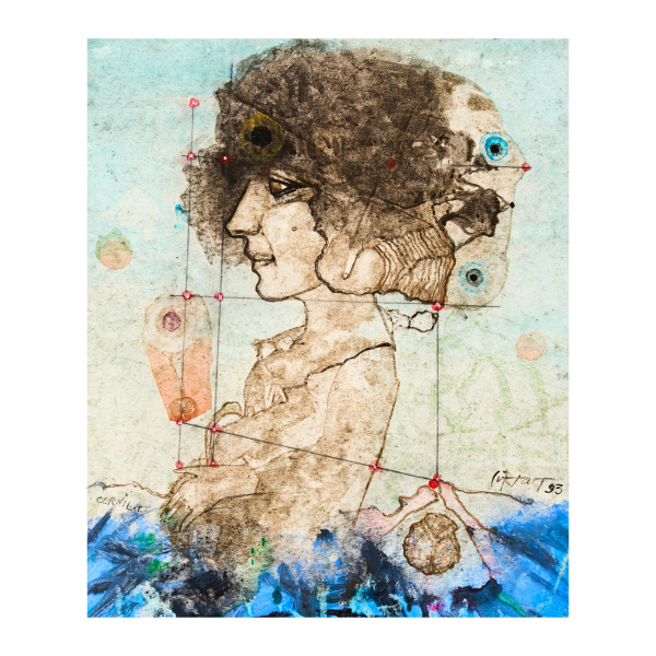 Modest Cuixart (Barcelona, 1925-Palamós, Girona, 2007) Cernila. Técnica mixta sobre papel adherido a tabla. Firmado, titulado y fechado en 1993.