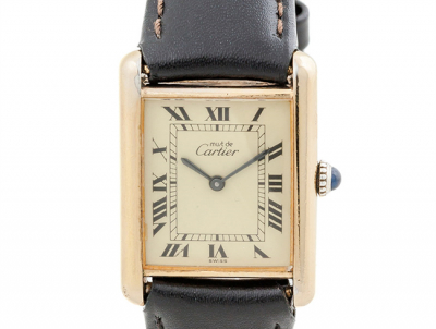 Reloj suizo sra., Must de CARTIER Tank Vermeil, en caja 22 x 30 mm de plata (925 mil) plaqué oro 20 mic. Movimiento mecánico de carga manual.