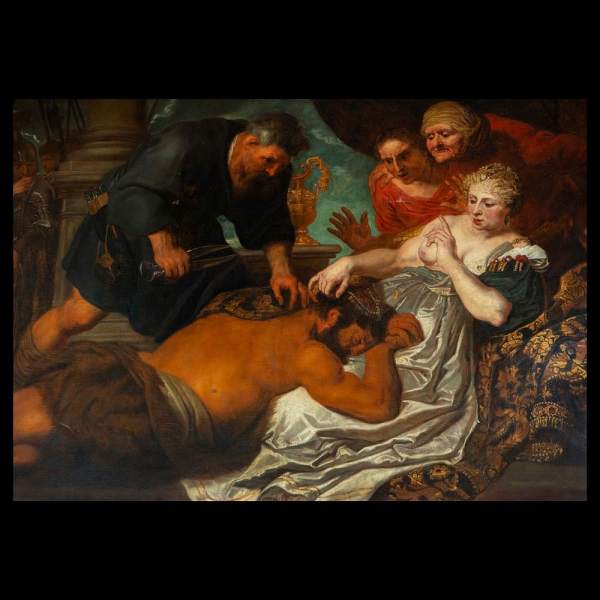 Seguidor de Anton Van Dyck (Amberes, 1599 - Londres, 1641) - Sansón y Dalilla.    Óleo sobre lienzo.