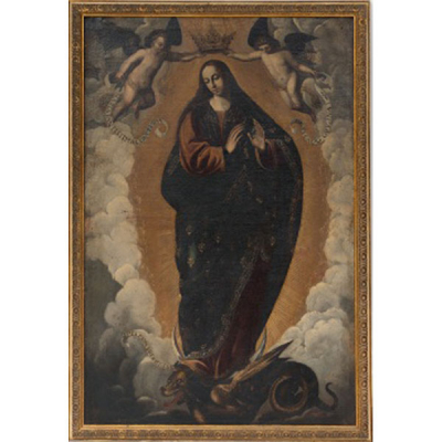 ESCUELA ESPAÑOLA  (S. XVII) &quot;Coronación de la Virgen&quot; Óleo / Lienzo