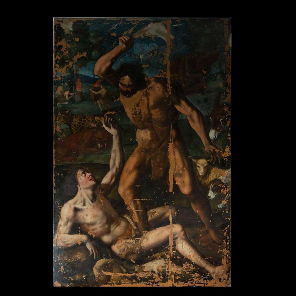 Monumental Caín Matando a Abel, Baltasar de Echave Orio (ca. 1558 - ca. 1623), escuela colonial mexicana del siglo XVII, Nueva España.