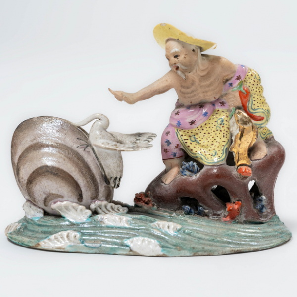 "Pescador" Figura en porcelana china familia rosa. Trabajo Chino, Siglo XX.