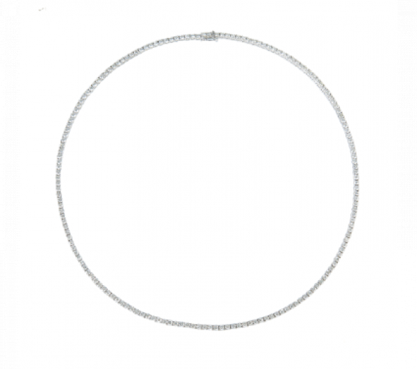 Collar rivier&eacute; de brillantes engastados en garras articuladas.      En montura de oro blanco de 18K.