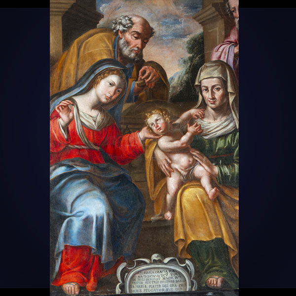 Escuela Española del siglo XVII - Sagrada Familia con los Santos Joaquín y Santa Ana.