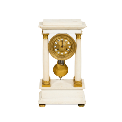 Reloj de pórtico estilo imperio en mármol blanco, s.XIX.
