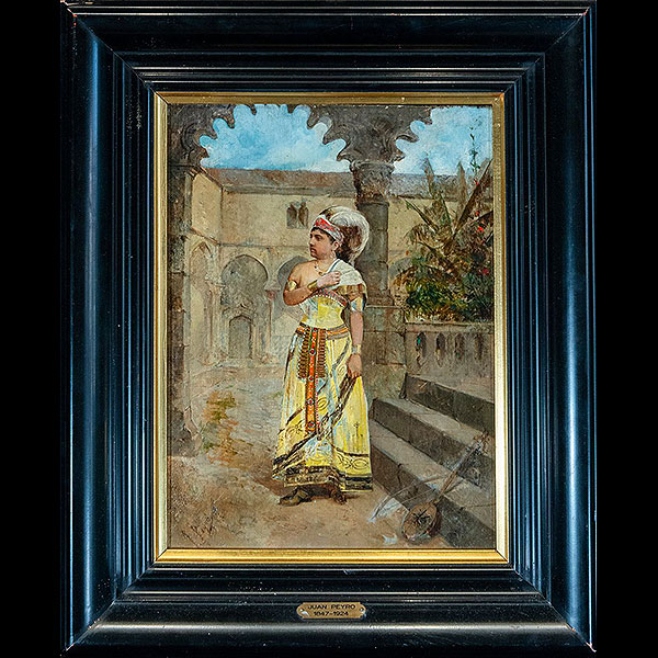 Escuela Española del siglo XIX - Indio atuendado, Firmado "Juan Peyró".   Óleo sobre lienzo.