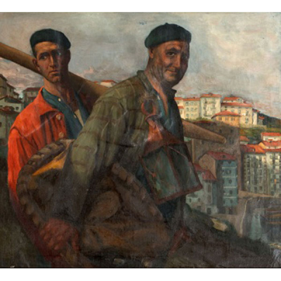 JULIAN IB&Aacute;&Ntilde;EZ DE ALDECOA Y ARANA  (Lekeitio,Vizcaya 1876 - Buenos Aires 1952) "Arrantzales en Motrico"