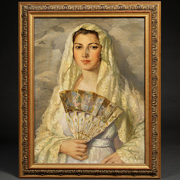 "Mujer con abanico"  ENRIQUE OCHOA(C&aacute;diz, 1891-Palma de Mallorca, 1978) 