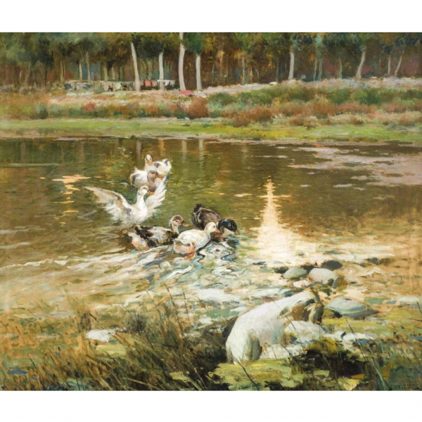 Segundo Matilla.   "Estanque". Óleo sobre lienzo. Firmado en el ángulo inferior derecho.