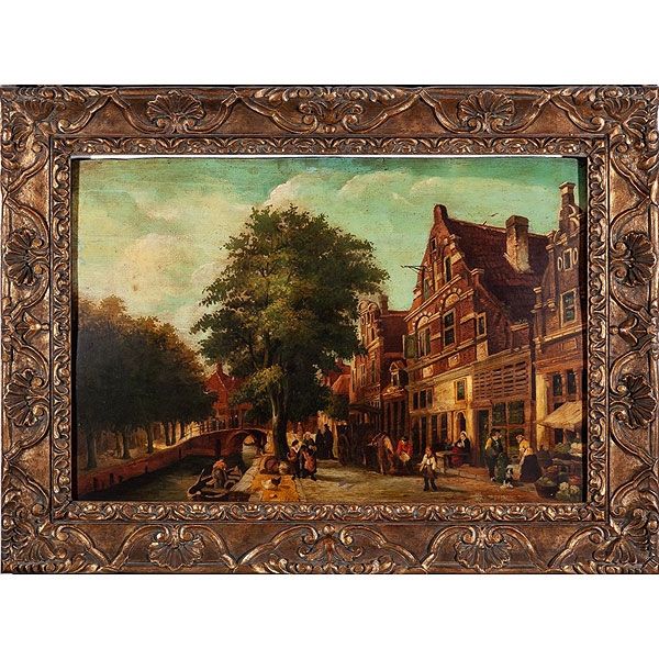 Escuela holandesa, S. XIX - XX "Vista de pueblo holandés"