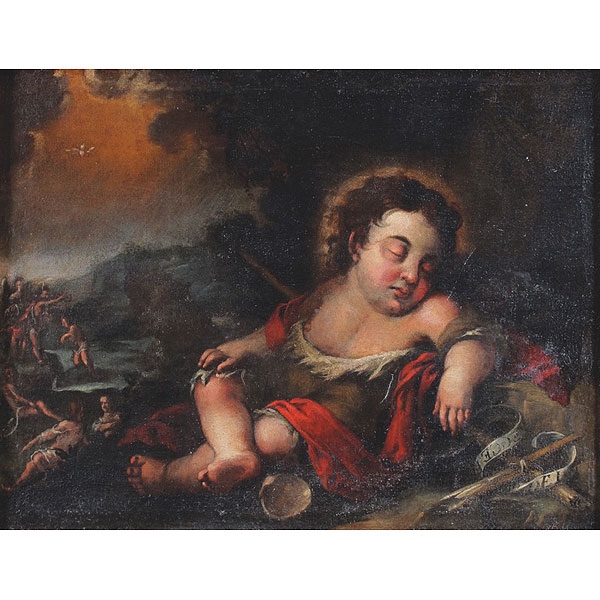 Escuela espa&ntilde;ola, S.XVII &ldquo;San Juanito dormido en un paisaje&rdquo;