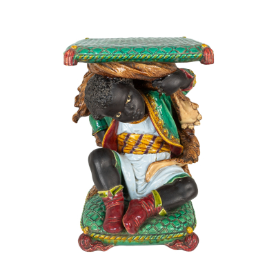 Manufactura Minton &amp; Co. (Inglaterra, c.1851) Garden seat. Asiento de jard&iacute;n en may&oacute;lica esmaltada, fles. del s.XIX.