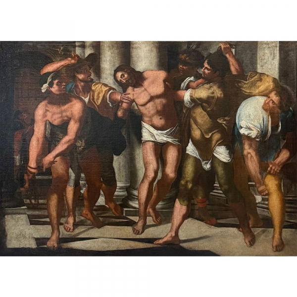 Taddeo ZUCCARO (1529-1566) o Círculo &quot;Flagelación de Cristo&quot;, Escuela Italiana del siglo XVI.  Óleo sobre lienzo. Reentelado. 