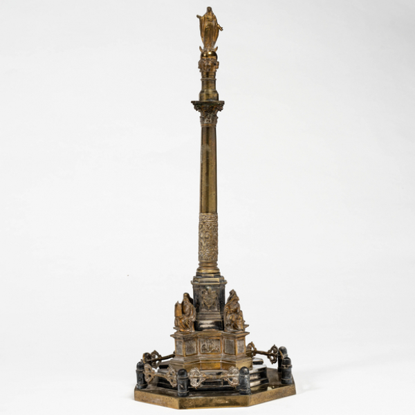 Monumento de la columna de la inmaculada en Roma Grand Tour realizado en bronce dorado y metal plateado del siglo XIX.