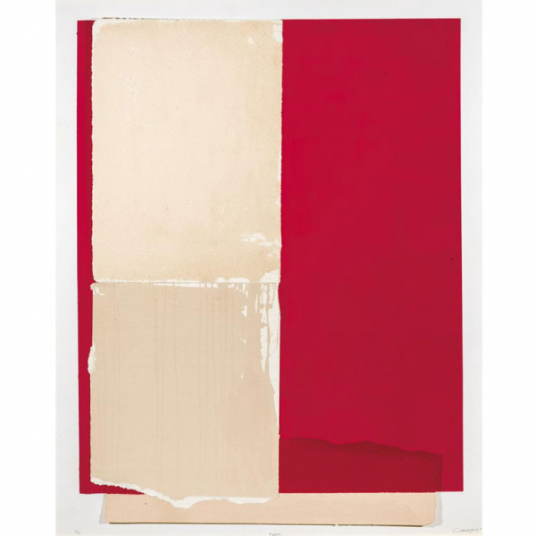 Rafael CANOGAR.   "Fuego (03)". Serigrafía collage sobre tabla.  