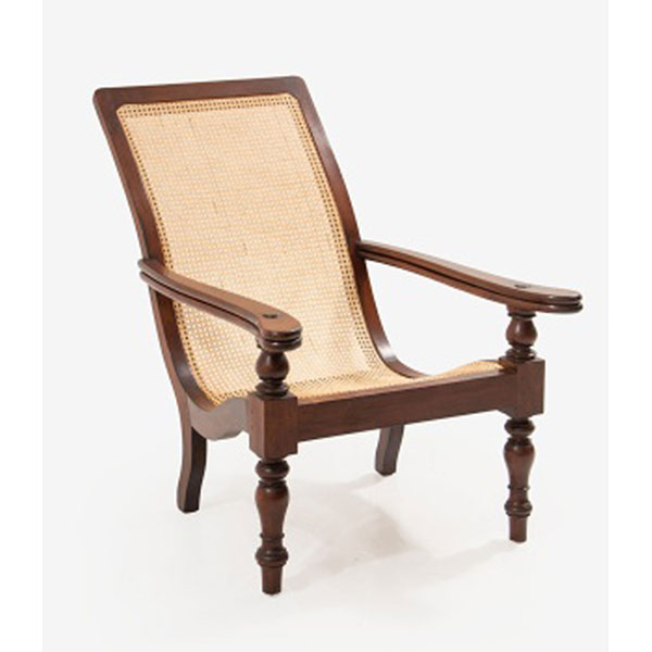 Sillón colonial en madera de caoba y rejilla. Anglo-indio.   Época: Fin S. XIX - Pp. S. XX 