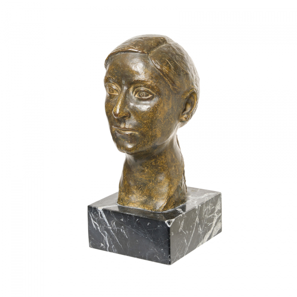 Josep Busquets Odena. Busto de joven.  Escultura en bronce patinado 