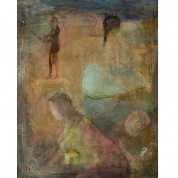 Rosario de Velasco.   "La pesca". Gouache sobre papel. Firmado  