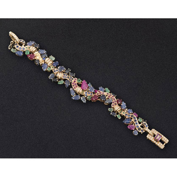 Pulsera tutti frutti de oro 14 K. y diamantes