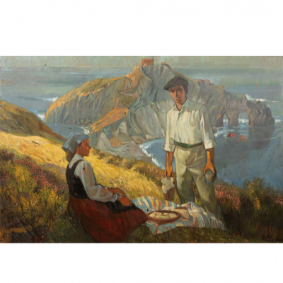 &quot;La merienda en San Juan de Gaztelugatxe&quot;  EUSEBIO GÜENAGA (Bilbao 1923-2022) 